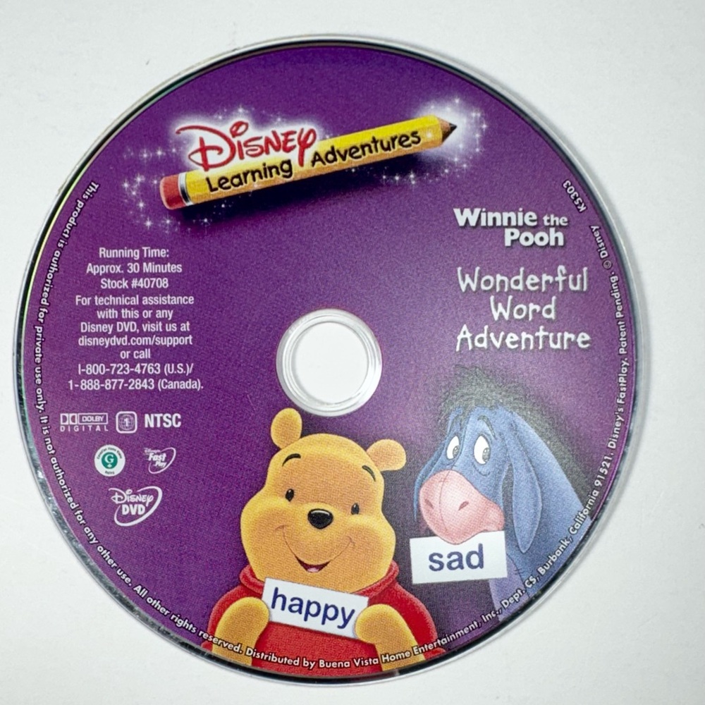Winnie The Pooh Wonderful Word Adventure DVD Disney Learning Adventure DISK ONLY